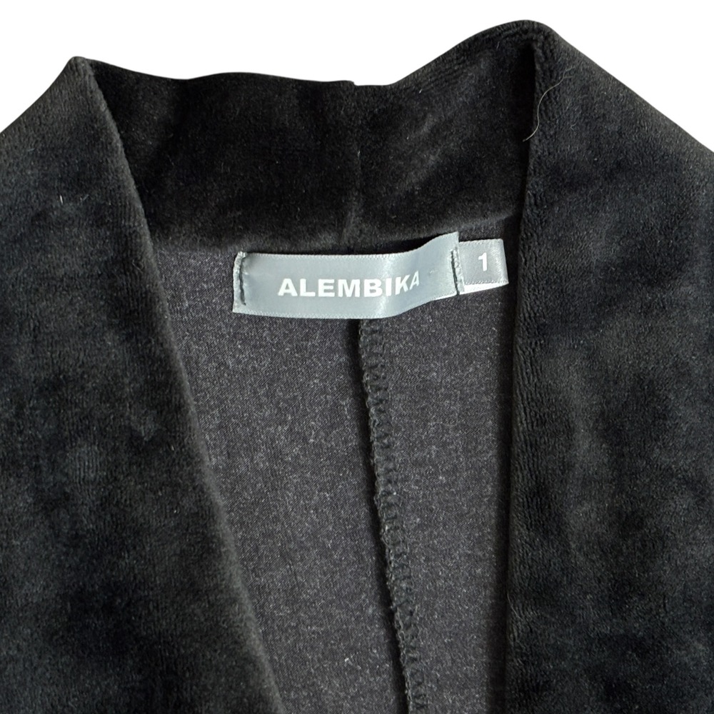 Alembika Velour & Knit Jersey V neck Long Sleeve Tunic Top Sz 1/Small Black - Picture 9 of 13